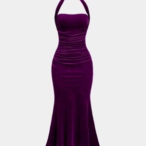 SHEIN Purple Ruched Halter Bodycon Dress